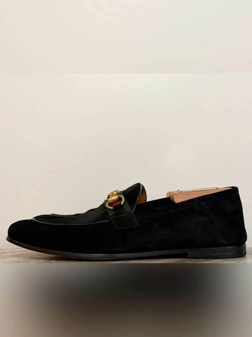 GUCCI BRIXTON Black Suede Web Horsebit Loafers US 7.5 Gucci 7 Jordaan $1050